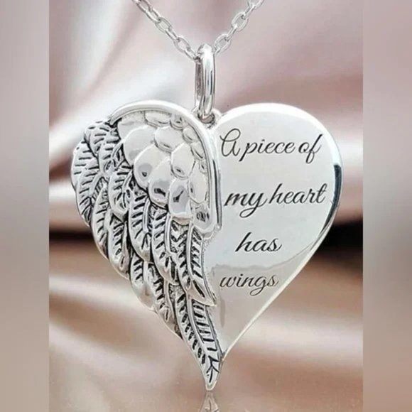 A Piece of My Heart has Wings Necklace Pendant Silver Alloy Memorial Heaven Love - Picture 1 of 6